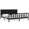 Cadru pat cu tablie 200x200 cm, negru, lemn masiv