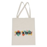 Sacosa din bumbac + poliester, Be kind, bej, cu imprimeu, 40 x 46 cm