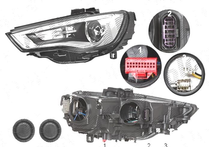 Far Audi A3 (8v), 06.2012-07.2016 Model 3 Usi, Sportback, fata, Stanga, bi-xenon; cu LED daytime running light; D3S+LED+PSY24W; electric; fara unitat