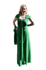 Rochie de gala verde cu model fronsat in zona bustului foto