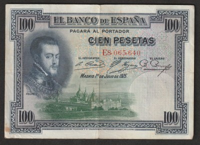 Spania, 100 pesetas 1925_regele Filip al II-lea _E8, 065,640 foto