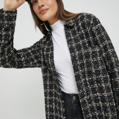 Abercrombie & Fitch camasa din lana femei, culoarea negru, cu guler clasic, regular