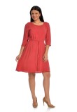 Rochie Dama Rosie cu Buline Albe Eranthe, Snur Talie, Marimea M - Rochie de Zi