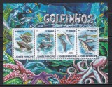 Sao Tome și Principe 2015 - Viața marină - Delfini, Bloc, Cota 9 EURO, MNH