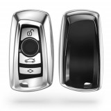 Husa Cheie Auto pentru BMW, 3 Butoane, Keyless Go, Silicon, Silver, 50978.94, Kwmobile