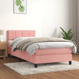 Cumpara ieftin Pat box spring cu saltea, roz, 90x190 cm, catifea