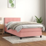 VidaXL Pat box spring cu saltea, roz, 80x200 cm, catifea