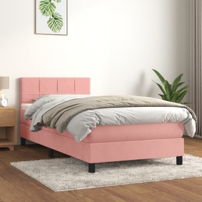 vidaXL Pat box spring cu saltea, roz, 90x190 cm, catifea 3141280 foto