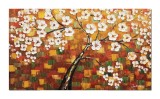Tablou 3D pictat manual, Flori de cires, 120x70cm ulei pe panza in cutit, gata de expus pe perete