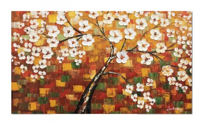 Tablou 3D pictat manual, Flori de cires, 120x70cm ulei pe panza in cutit, Mircea Iordache foto