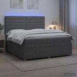 Cumpara ieftin Pat cu arcuri LED si saltea Gri inchis 180 x 200 cm Tesatura