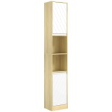 HOMCOM Dulap Baie &Icirc;nalt Spațios, Mobilier de Baie cu 2 Dulapuri și Rafturi Reglabile, 30x24x170 cm, Lemn Natural | Aosom Romania