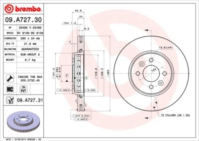 BREMBO 09.A727.31 PRIME LINE - UV Coated Disc frana foto