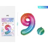 Balon aniversar PartyGo cifra 9, 40cm, curcubeu