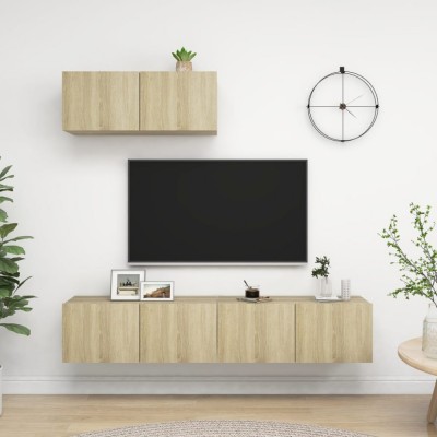 vidaXL Comode TV, 3 piese, stejar sonoma, PAL foto