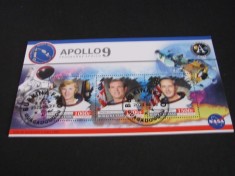 Apollo 9 Prima Misiune Lunară cu Echipaj . Bloc filatelic Burkina Faso 2023 (3 valori)