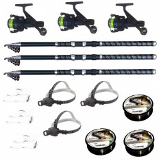 Set pescuit cu 3 lansete 3m ultra carp, 3 mulinete cb340, 3 lanterne frontale, gute si monturi foto