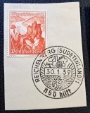 Germania / Sudetenland (1938&ndash;1939) Decupaj 8+4 Pfennig Roșu "Winterhilfswerk " Ștampilă "Reichenberg (Sudetenland) 30.01.1939" (USED) BN1
