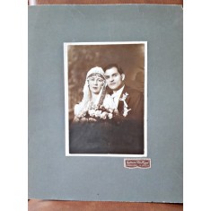 Fotografie pe carto, portret mire si mireasa, 1929