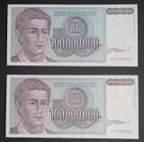Yugoslavia, 2 x 100.000.000 Dinari 1993, UNC, Consecutive.