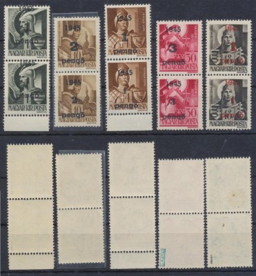 ROMANIA 1945 Oradea I lot 5 perechi verticale diferite tip 1 &amp;amp; tip 2 MNH foto