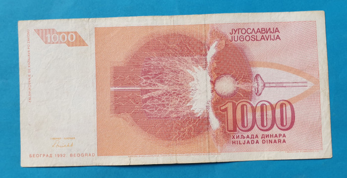 1.000 Dinara anul 1992 Bancnota Iugoslavia - Jugoslavije