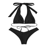 Set bikini brazilian sexy pentru femei, top și fundal, triunghi, șnur, top bikini, set fundal, tanga, costum de baie