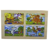 Set 4 puzzle lemn in cutie elefant