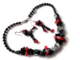 Set Colier &amp; Cercei Coral Roșu și Agate - Bijuterii Handmade, Set Cadou Femei