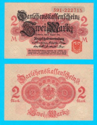 Germania (p#53) 2 Mark 1914 aUNC &amp;#039;Sigiliu Roșu&amp;#039; serie: 591.222715 foto
