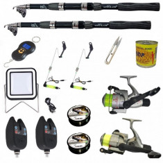 Set complet de pescuit sportiv cu lanseta Wind Blade de 3,6 m, mulinete Cobra, 2 senzori, guta, cantar, swingeri si boabe