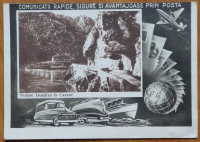 Reclama Posta Romana, CP expediata de Mircea Groza dupa vizita pe insula Ada - Kaleh catre Mia Groza, 1957 foto