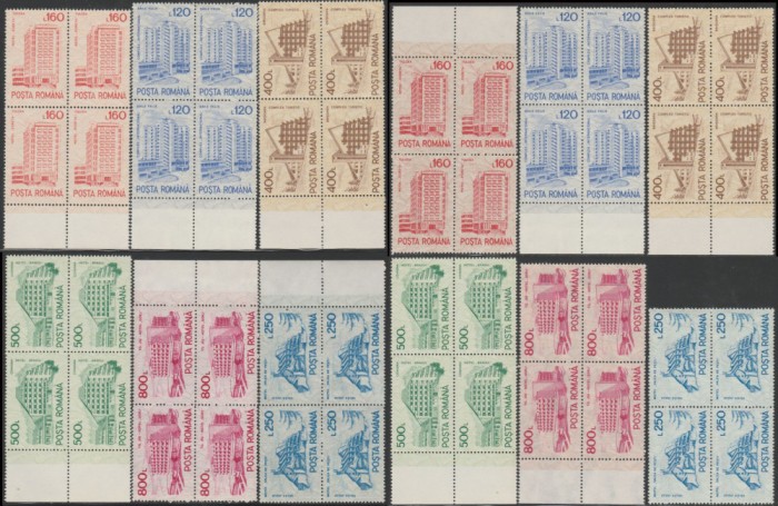 1991 Romania - Hoteluri si cabane (IV) varietati hartie LP 1269 blocuri de 4 MNH