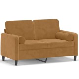 Cumpara ieftin Canapea cu 2 locuri cu pernute, maro, 120 cm, catifea