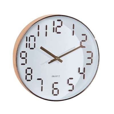 Ceas decorativ de perete, alb cu cifre aurii, 30 cm foto