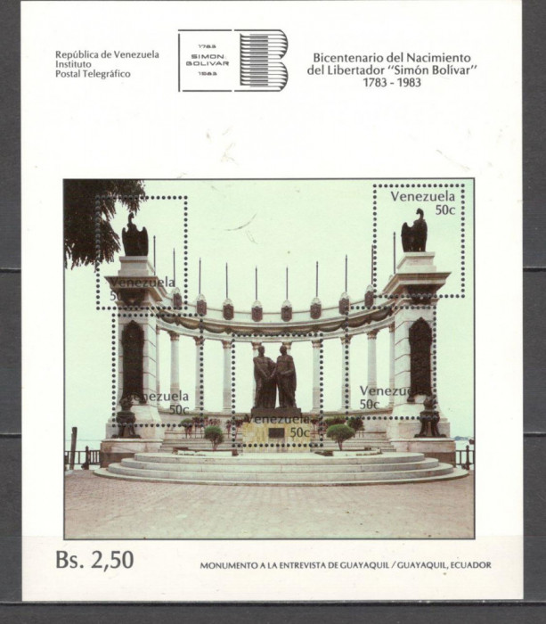 Venezuela.1982 200 ani nastere Simon Bolivar:Monument-Bl. CV.1