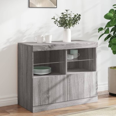 vidaXL Servantă cu lumini LED, gri sonoma, 81x37x67 cm foto