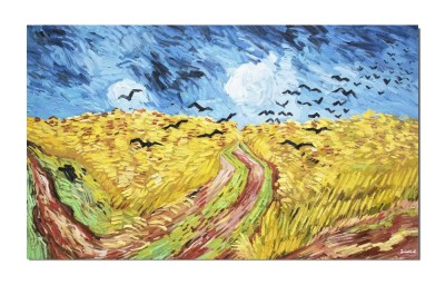 Tablou celebru pictat manual, Lan de grau cu corbi, 100x60cm ulei pe panza, reproducere Vincent van Gogh foto