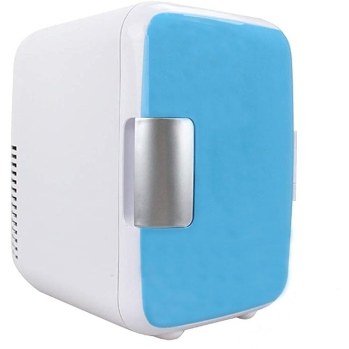 Mini frigider portabil, capacitate 4L, cu mufa pentru bricheta auto, finisaj lucios, albastru