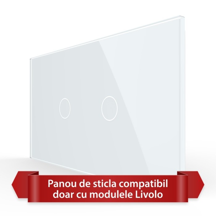 Panou Intrerupator Simplu + Simplu cu Touch LIVOLO din Sticla, Standard Italian - 4M SmartElectro IntelligentHouse