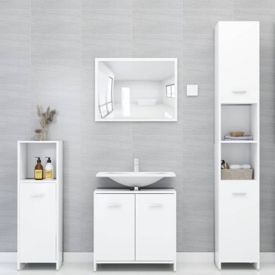 vidaXL Set mobilier de baie, 4 piese, alb, lemn prelucrat foto