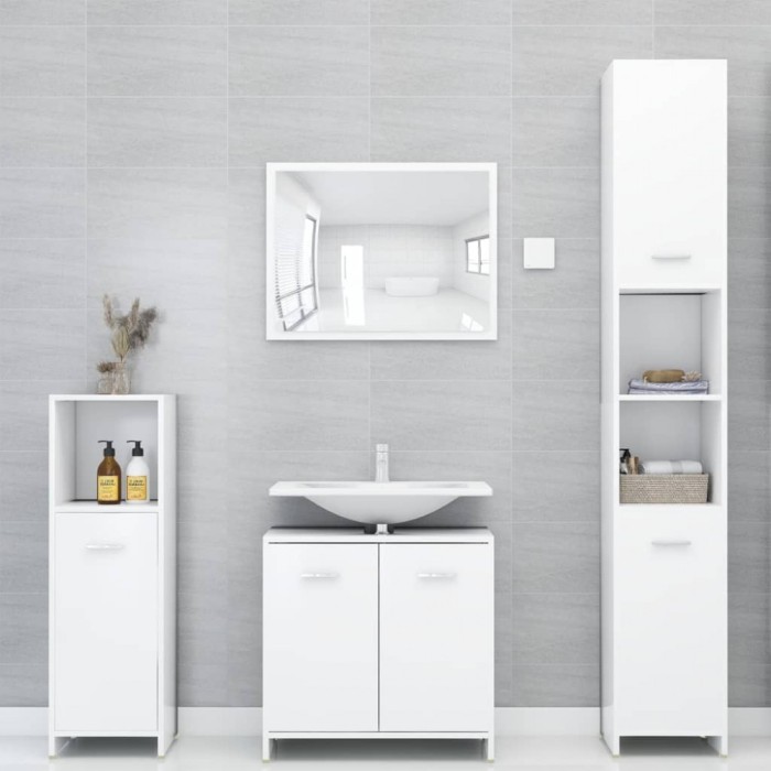 vidaXL Set mobilier de baie, 4 piese, alb, lemn prelucrat