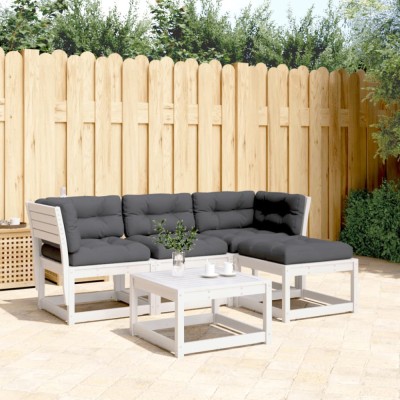 vidaXL Set mobilier de grădină cu perne, 4 piese alb lemn masiv de pin 3216911 foto