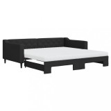 Cumpara ieftin Pat de zi cu extensie si saltele, negru, 100x200 cm, textil