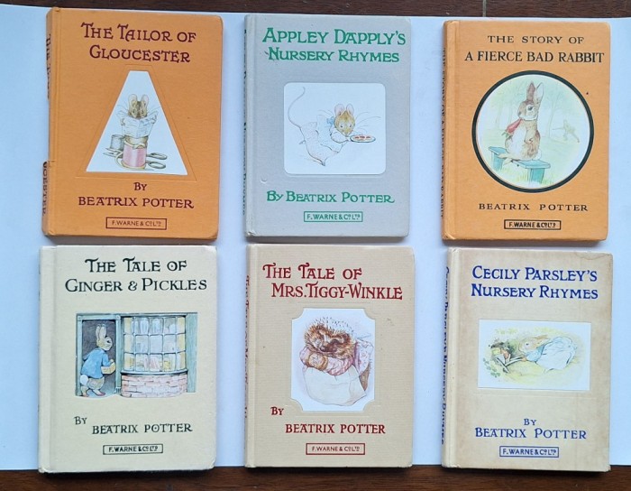 Set 6 cărți Beatrix Potter &ndash; ediție F. Warne &amp; Co. &ndash; anii 1950&ndash;1960 &ndash; ilustrații originale