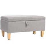 HOMCOM Banc de depozitare, capăt de pat, suport pentru picioare căptușit cu aspect de in cu picioare din lemn de cauciuc, 71x37x36cm, gri deschis | Ao