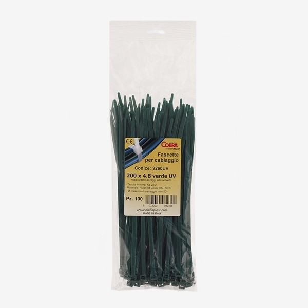 Set 100 buc coliere cablu verzi foarte rezistent la UV 290x4.8mm pentru aplicatii in aer liber COBRA 9280UV