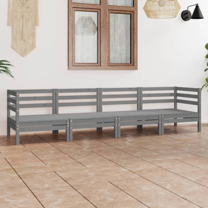 vidaXL Set mobilier de grădină, 4 piese, gri, lemn masiv de pin 3082504