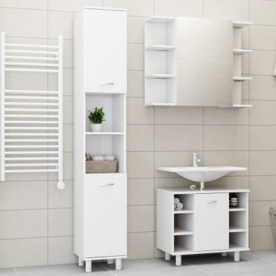 Set mobilier de baie, 3 piese, alb, lemn prelucrat foto