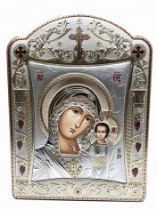 Icoana Fecioara Maria cu Pruncul placata cu aur si argint by Chinelli - Made in Italy 21 x 26 cm foto